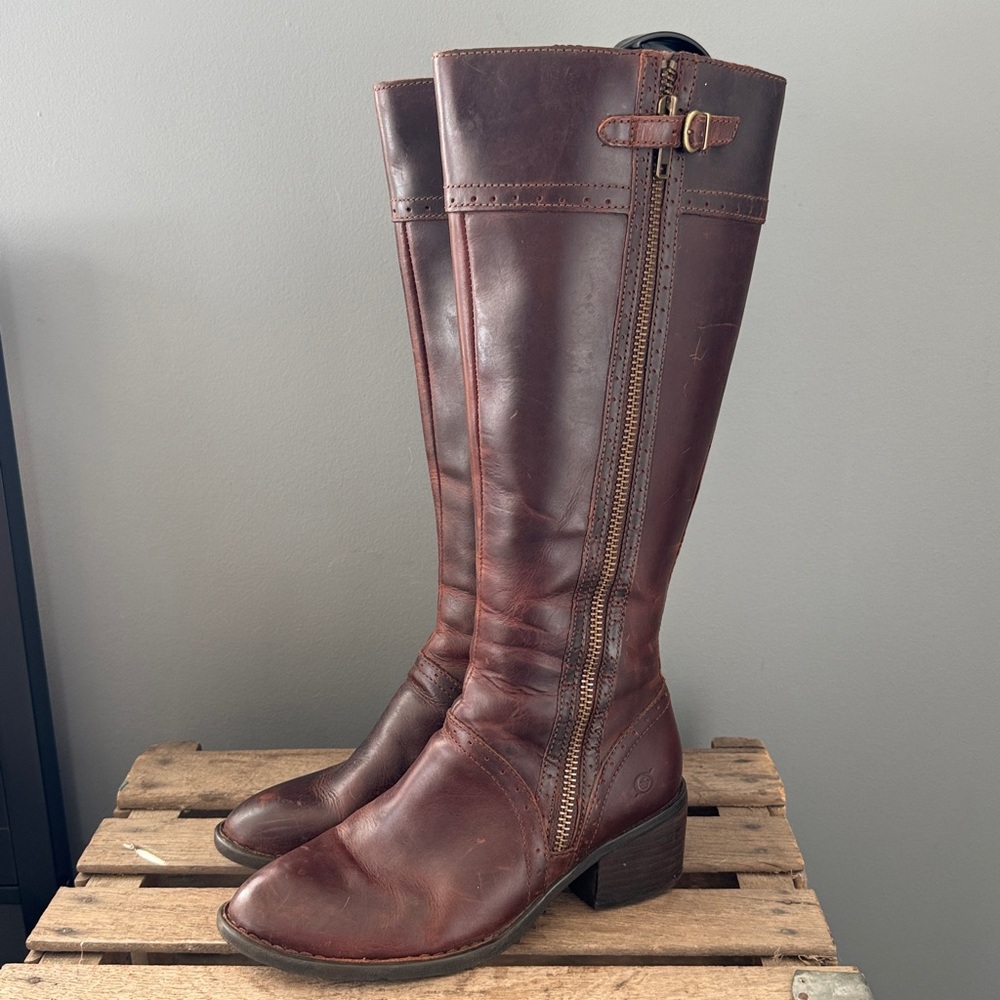 Born Poly Tall Heeled Distressed‎ Riding Boots 7.5 - Picture 2 of 12